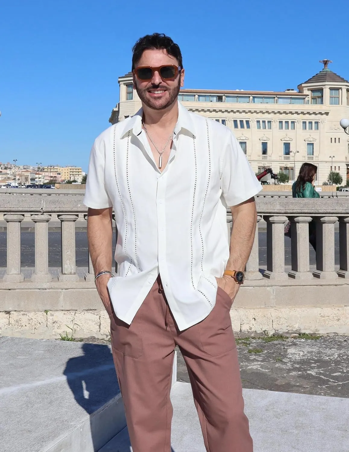COOFANDY Men's Cuban Guayabera Shirt Casual Short Sleeve Button Down Shirts Summer Beach Shirts