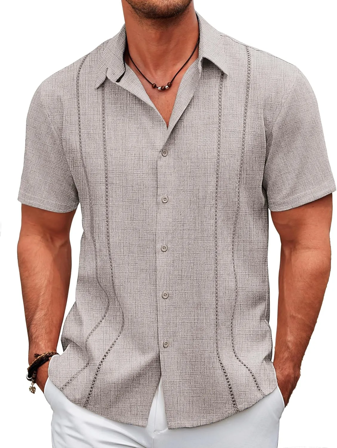 COOFANDY Men's Cuban Guayabera Shirt Casual Short Sleeve Button Down Shirts Summer Beach Shirts