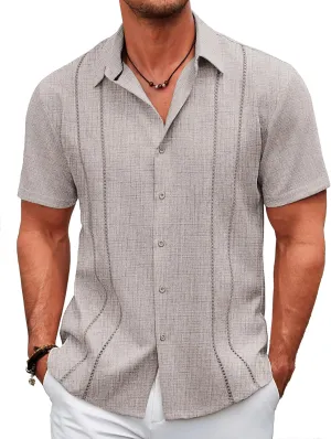 COOFANDY Men's Cuban Guayabera Shirt Casual Short Sleeve Button Down Shirts Summer Beach Shirts