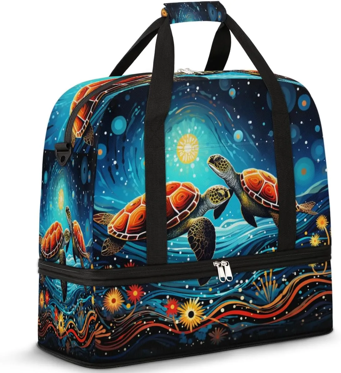 Cool Galaxy Turtle Foldable Travel Duffel Bag Overnight Weekender Bag with Shoes Compartment Sports Gym Bag for Men Women