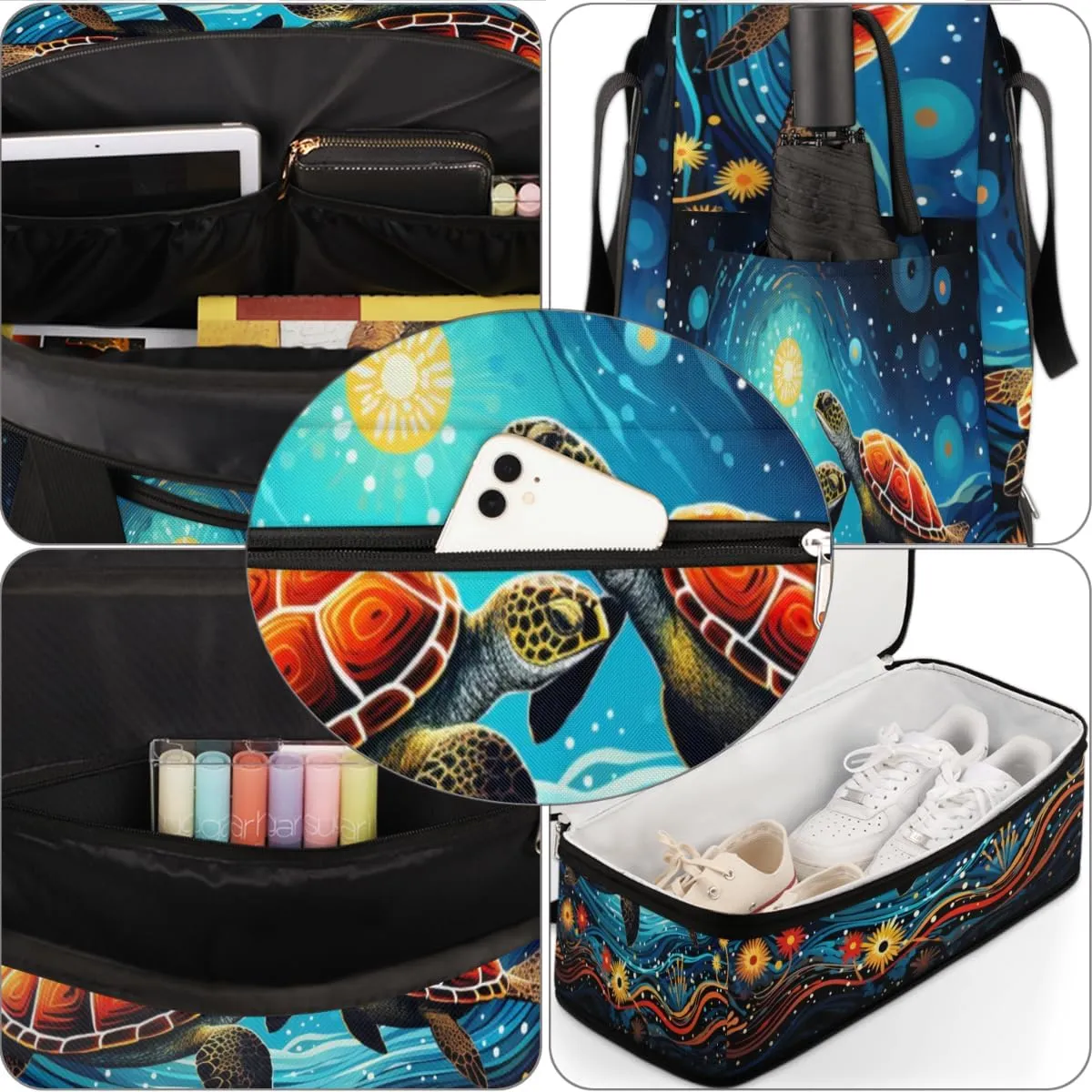 Cool Galaxy Turtle Foldable Travel Duffel Bag Overnight Weekender Bag with Shoes Compartment Sports Gym Bag for Men Women