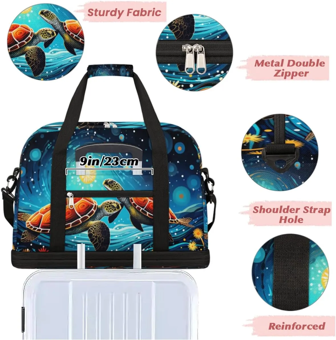 Cool Galaxy Turtle Foldable Travel Duffel Bag Overnight Weekender Bag with Shoes Compartment Sports Gym Bag for Men Women
