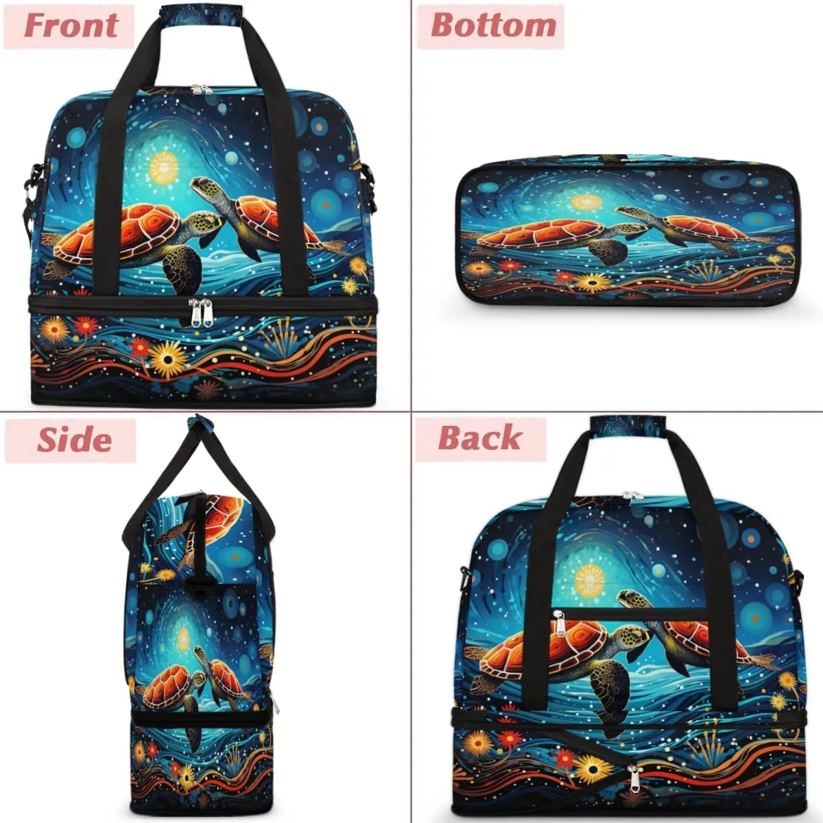 Cool Galaxy Turtle Foldable Travel Duffel Bag Overnight Weekender Bag with Shoes Compartment Sports Gym Bag for Men Women
