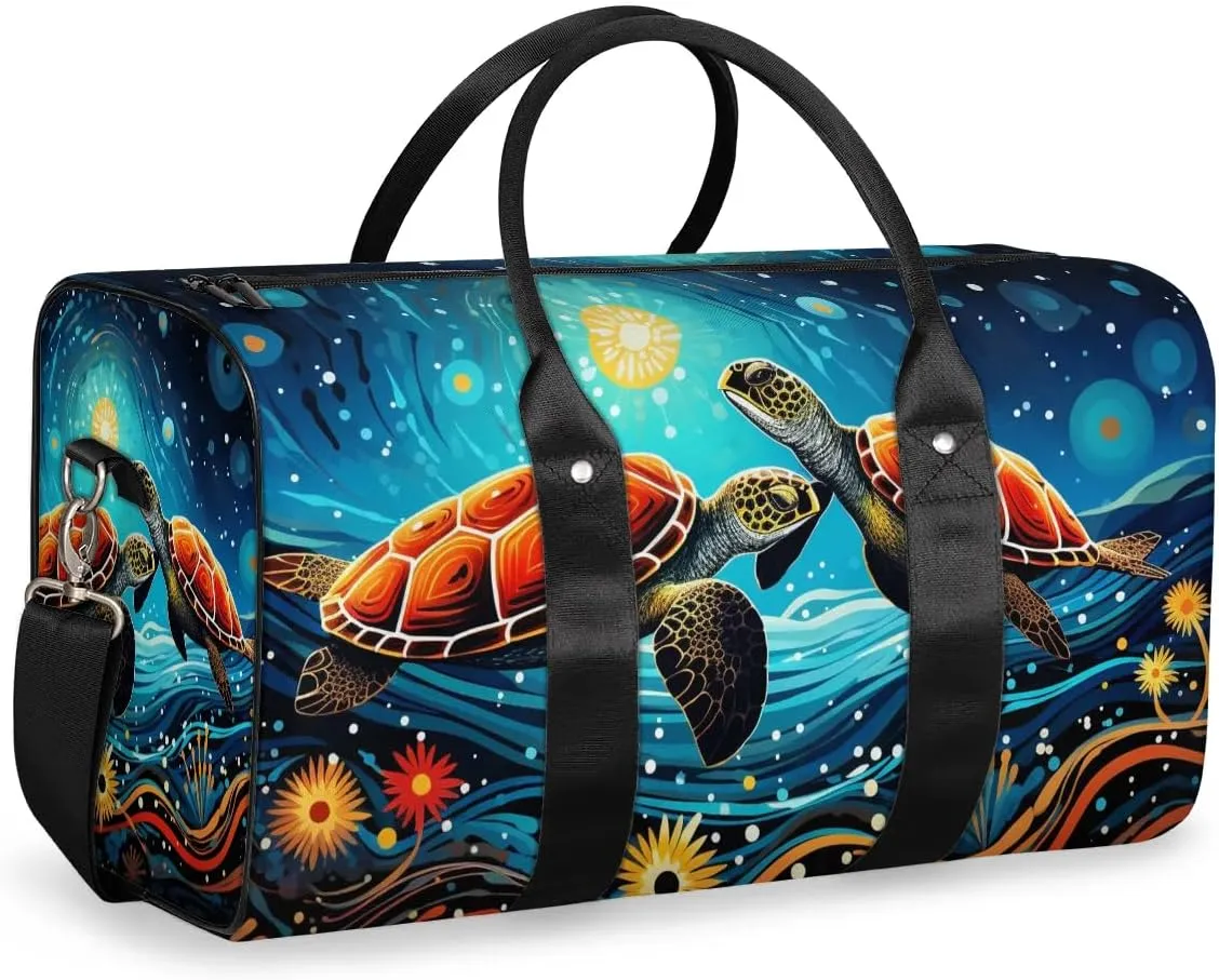 Cool Galaxy Turtle Travel Duffel Bag for Women Men Waterproof Foldable Overnight Weekender Bag Large Capacity Sports Gym Bag