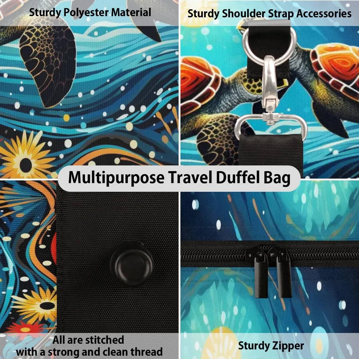 Cool Galaxy Turtle Travel Duffel Bag for Women Men Waterproof Foldable Overnight Weekender Bag Large Capacity Sports Gym Bag