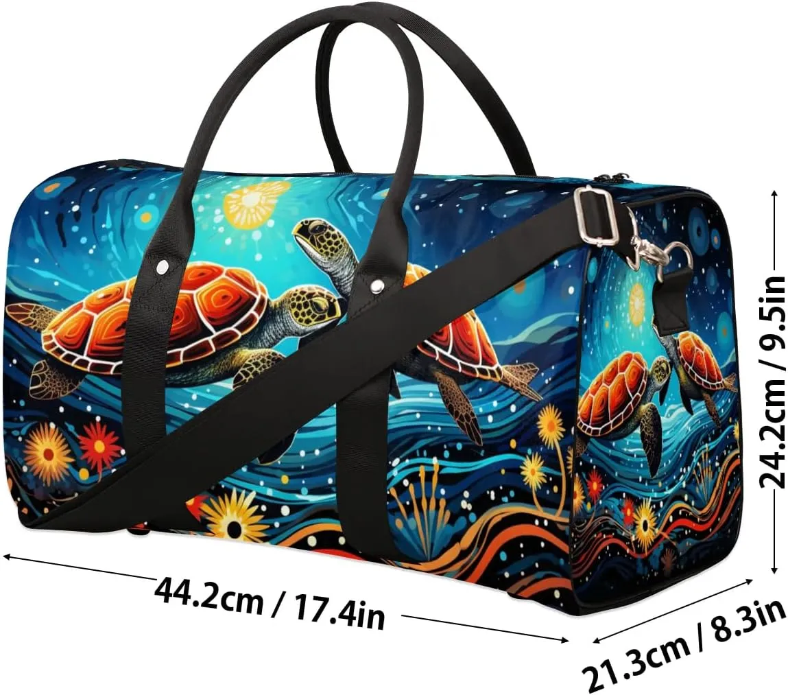Cool Galaxy Turtle Travel Duffel Bag for Women Men Waterproof Foldable Overnight Weekender Bag Large Capacity Sports Gym Bag