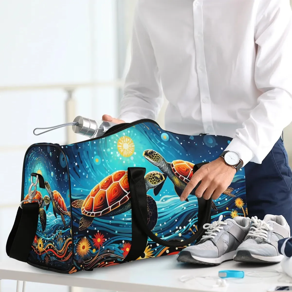 Cool Galaxy Turtle Travel Duffel Bag for Women Men Waterproof Foldable Overnight Weekender Bag Large Capacity Sports Gym Bag