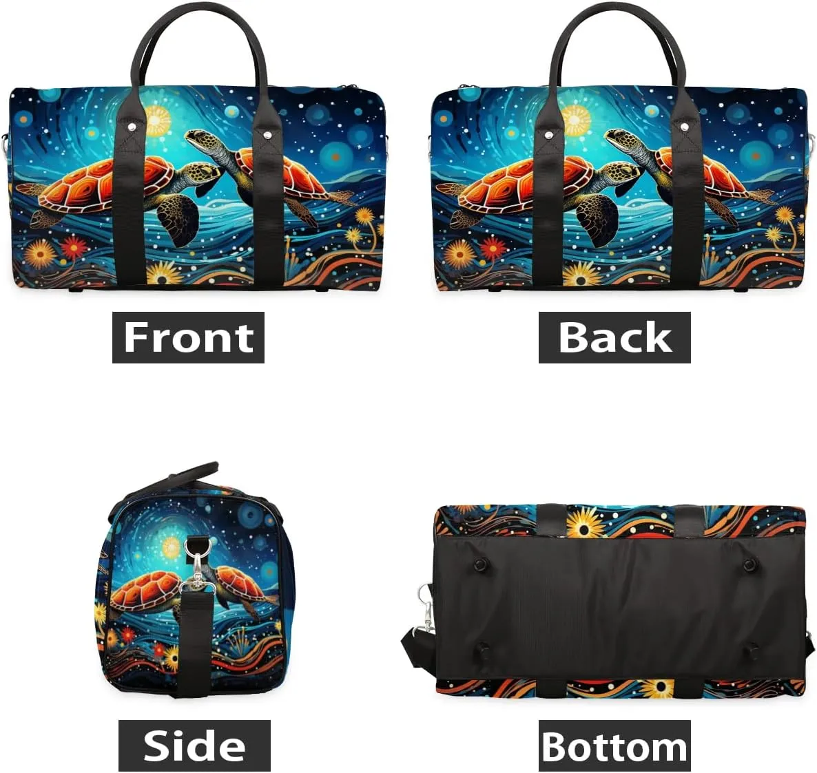 Cool Galaxy Turtle Travel Duffel Bag for Women Men Waterproof Foldable Overnight Weekender Bag Large Capacity Sports Gym Bag