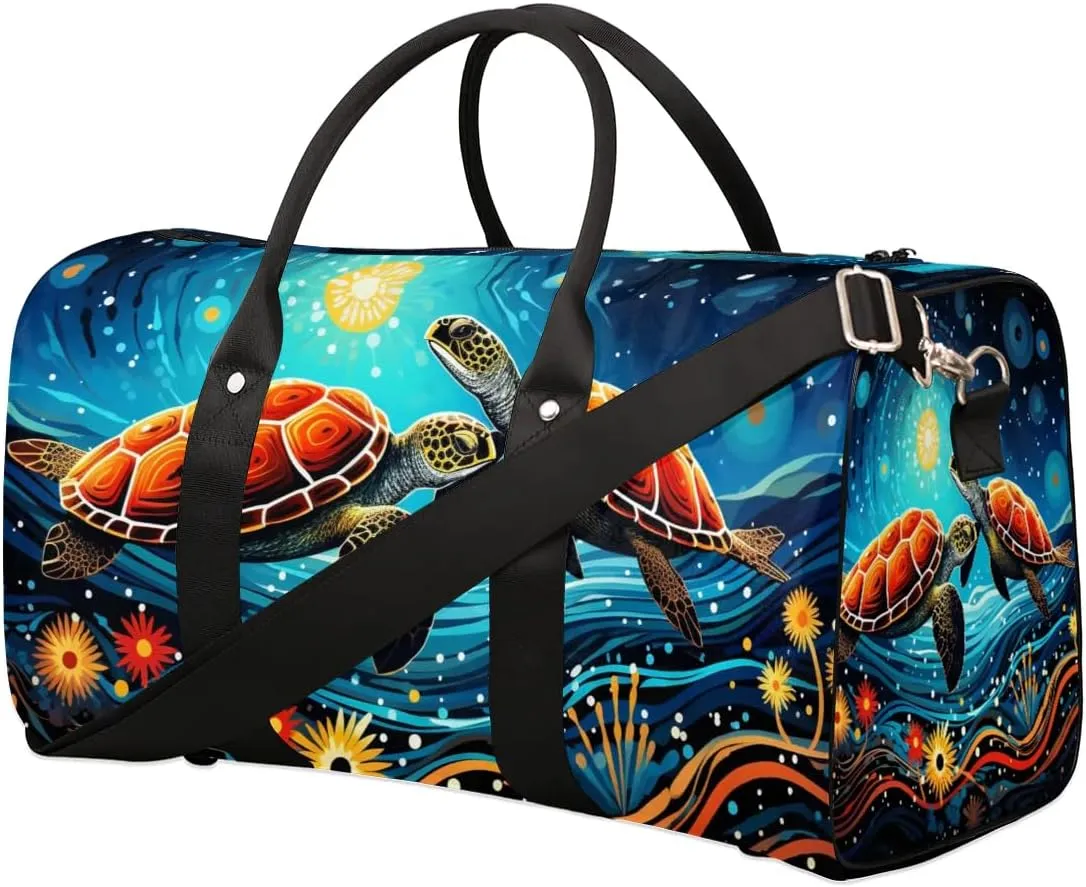 Cool Galaxy Turtle Travel Duffel Bag for Women Men Waterproof Foldable Overnight Weekender Bag Large Capacity Sports Gym Bag