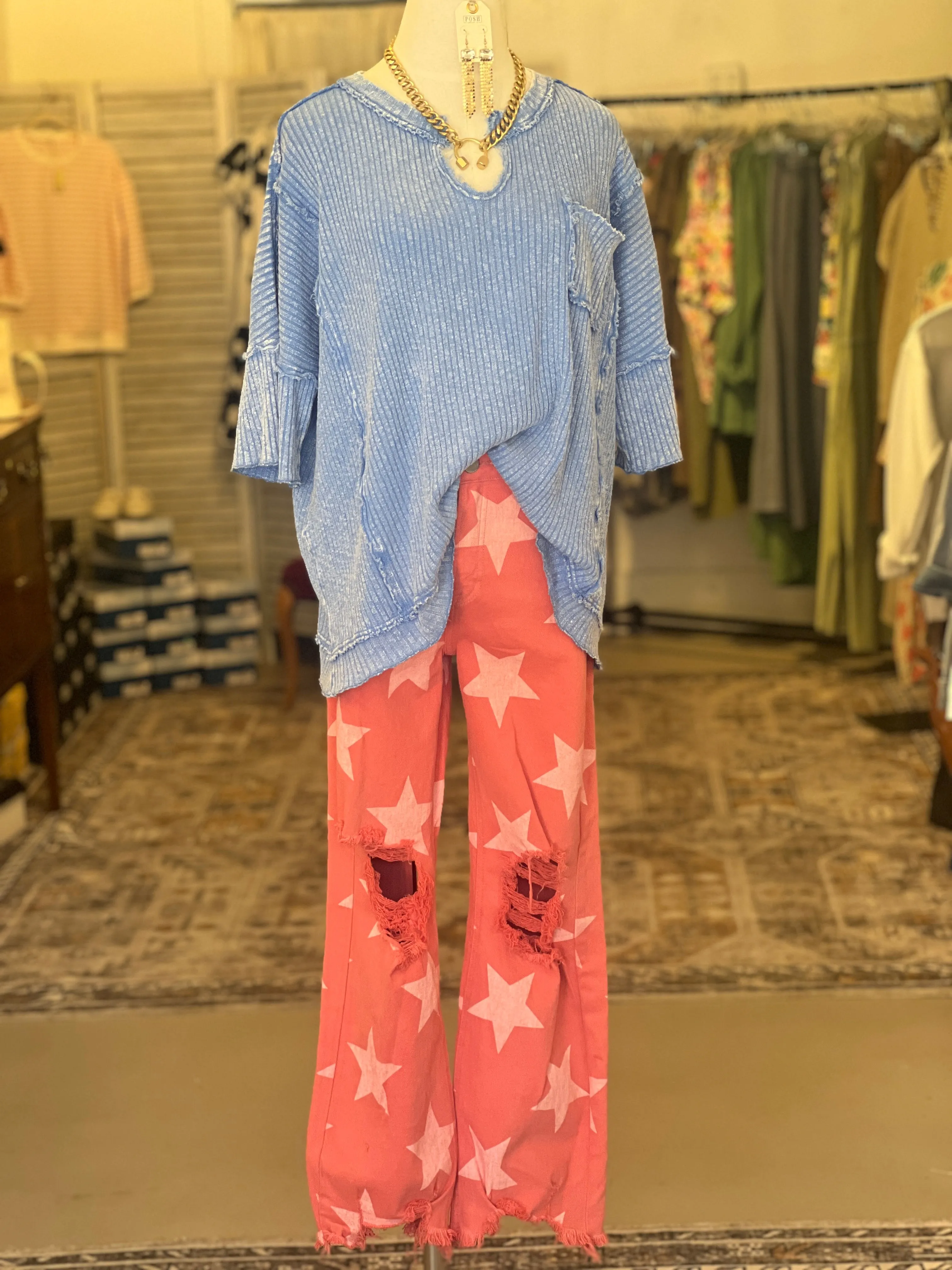 CORAL STAR CROPPED DENIM
