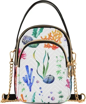 Corals Stones Sea Anemones and Seaweed Design Crossbody Bags Shoulder Bag for Women Stylish Ladies Messenger Bags Cell Phone Purse and Handbags Wallet