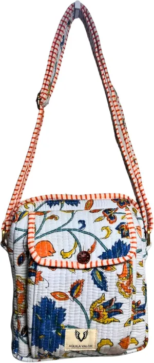 Cotton Quilted Handblock Printed Lightweight Crossbody Purse Adjustabe Shoulder Strap