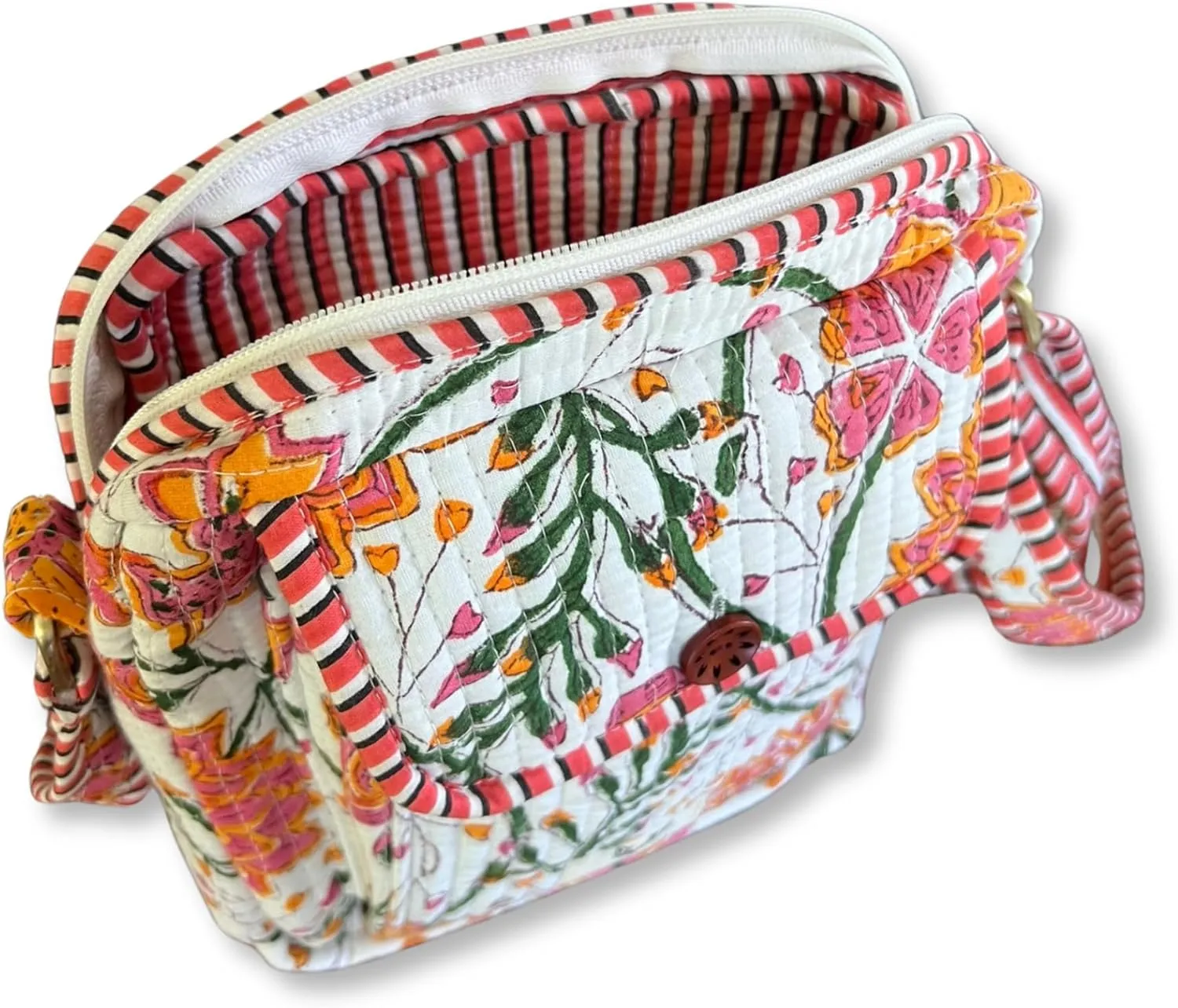 Cotton Quilted Handblock Printed Lightweight Crossbody Purse Adjustabe Shoulder Strap