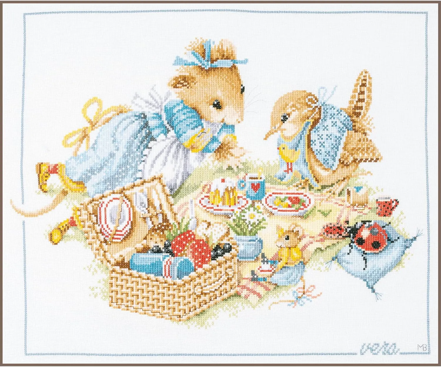 Counted Cross Stitch Kit Complete DIY Embroidery Pattern Picnic with Vera Pattern Adult Creative Art Decoration Living Room Activity Manual Gift Approx. 49 x 39 cm Counted Cross Stitch