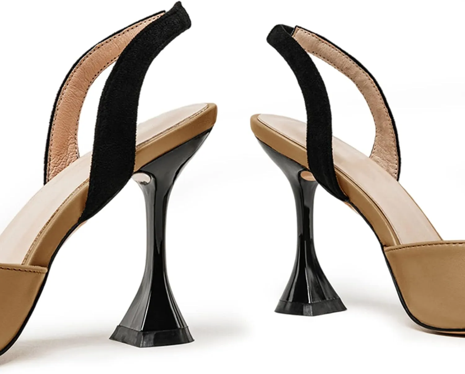 Coutgo Women's Slingback Pumps Pointed Toe Slip On Stiletto Heels Patchwork Dress Party Shoes