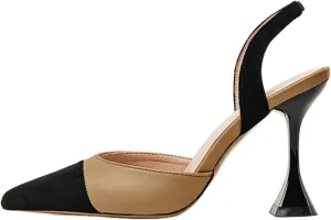 Coutgo Women's Slingback Pumps Pointed Toe Slip On Stiletto Heels Patchwork Dress Party Shoes