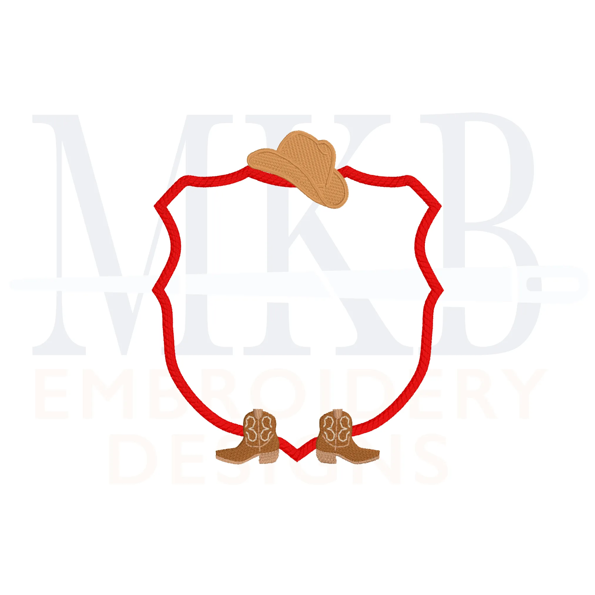 Cowboy Boots and Hat Simple Crest Embroidery Design, Rodeo Embroidery Design, Fill Stitch