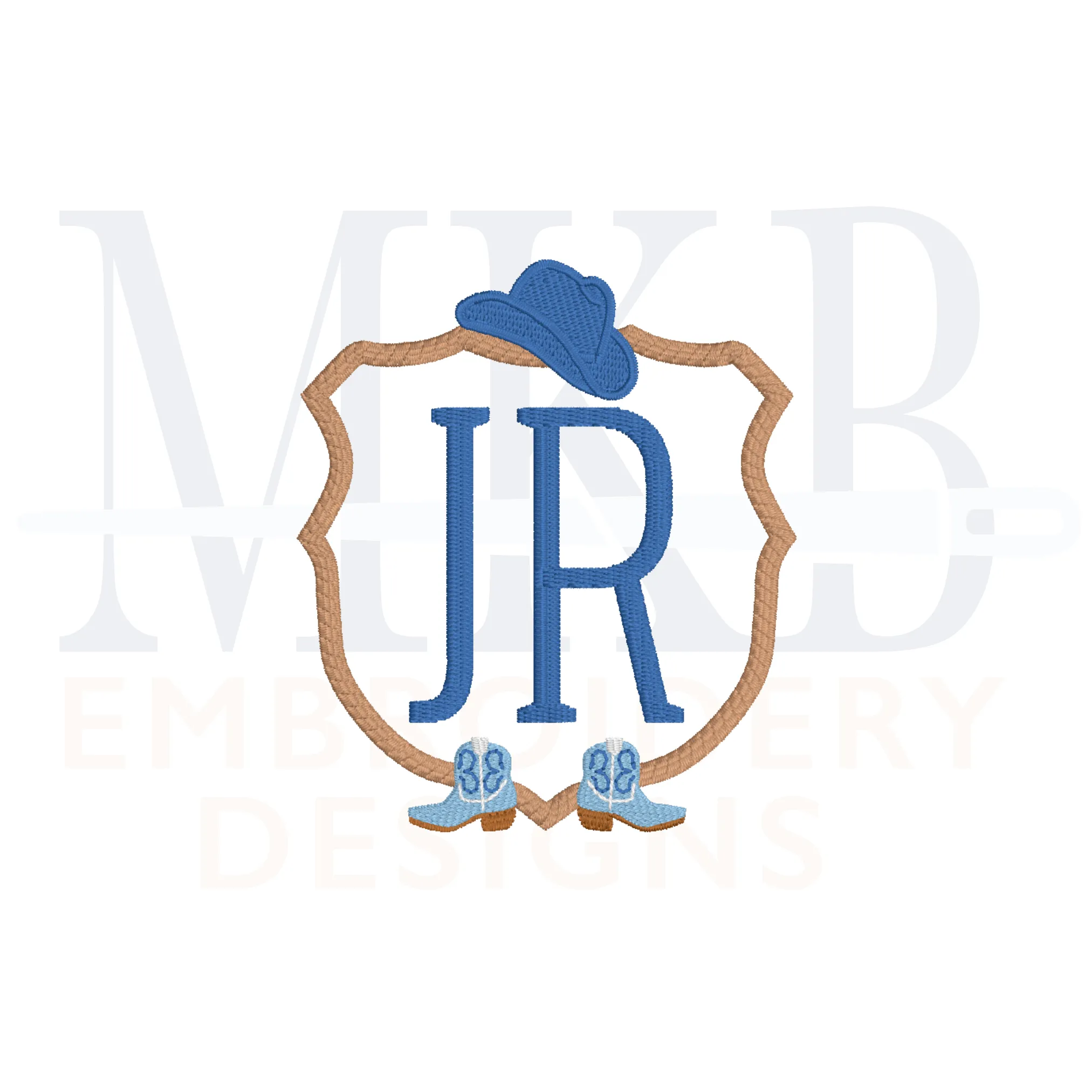 Cowboy Boots and Hat Simple Crest Embroidery Design, Rodeo Embroidery Design, Fill Stitch