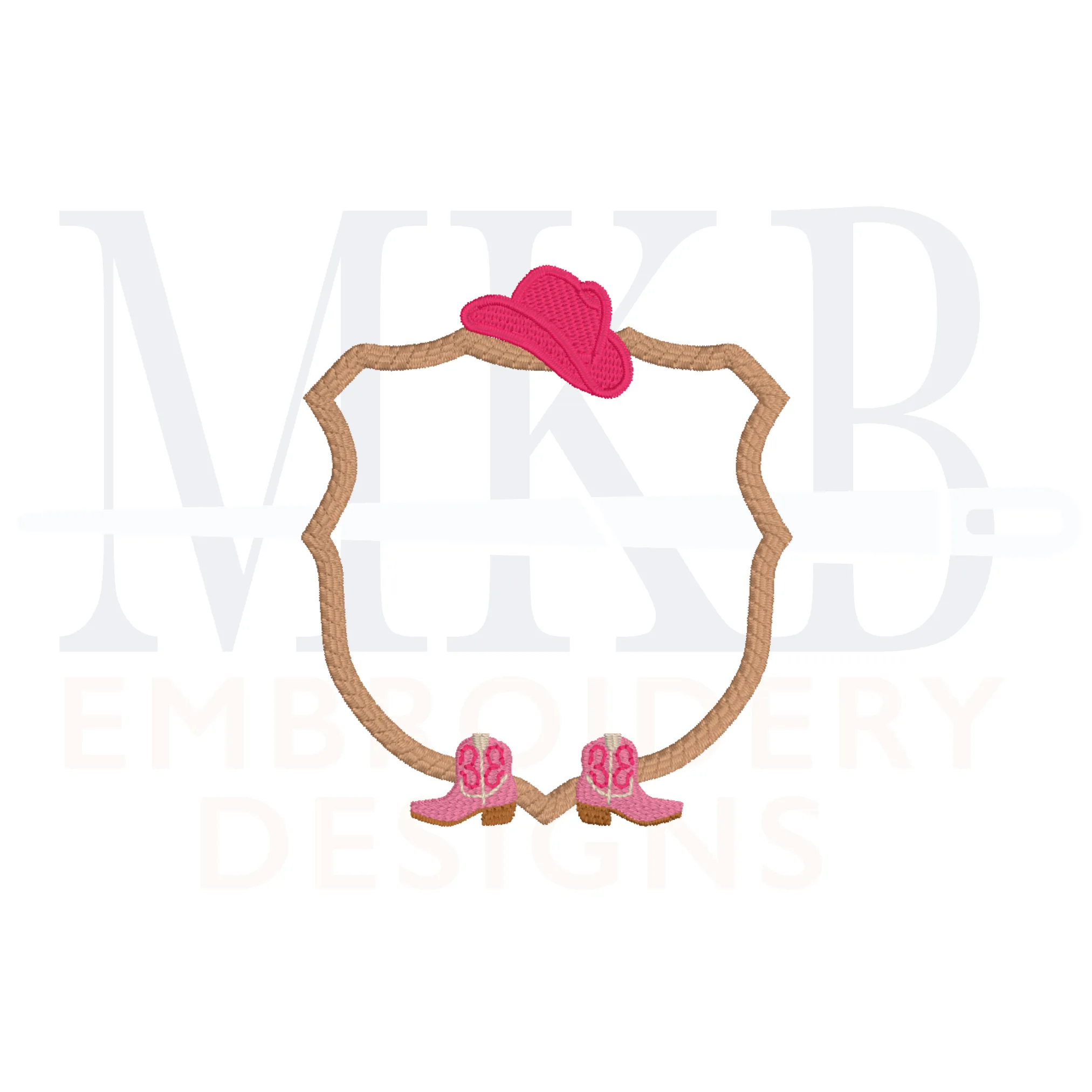 Cowboy Boots and Hat Simple Crest Embroidery Design, Rodeo Embroidery Design, Fill Stitch