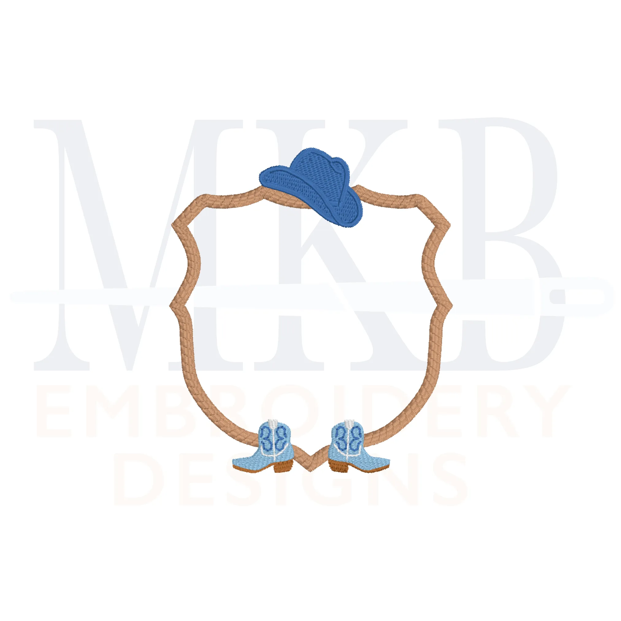 Cowboy Boots and Hat Simple Crest Embroidery Design, Rodeo Embroidery Design, Fill Stitch