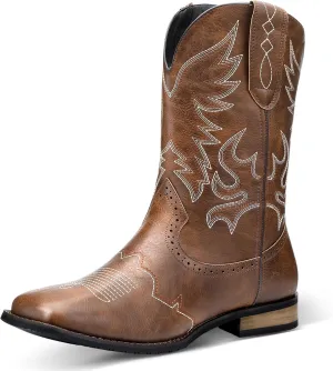 Cowboy Boots for Men Western Square Toe Embroidered Cowboy Boots for Adult Halloween Costume Cosplay