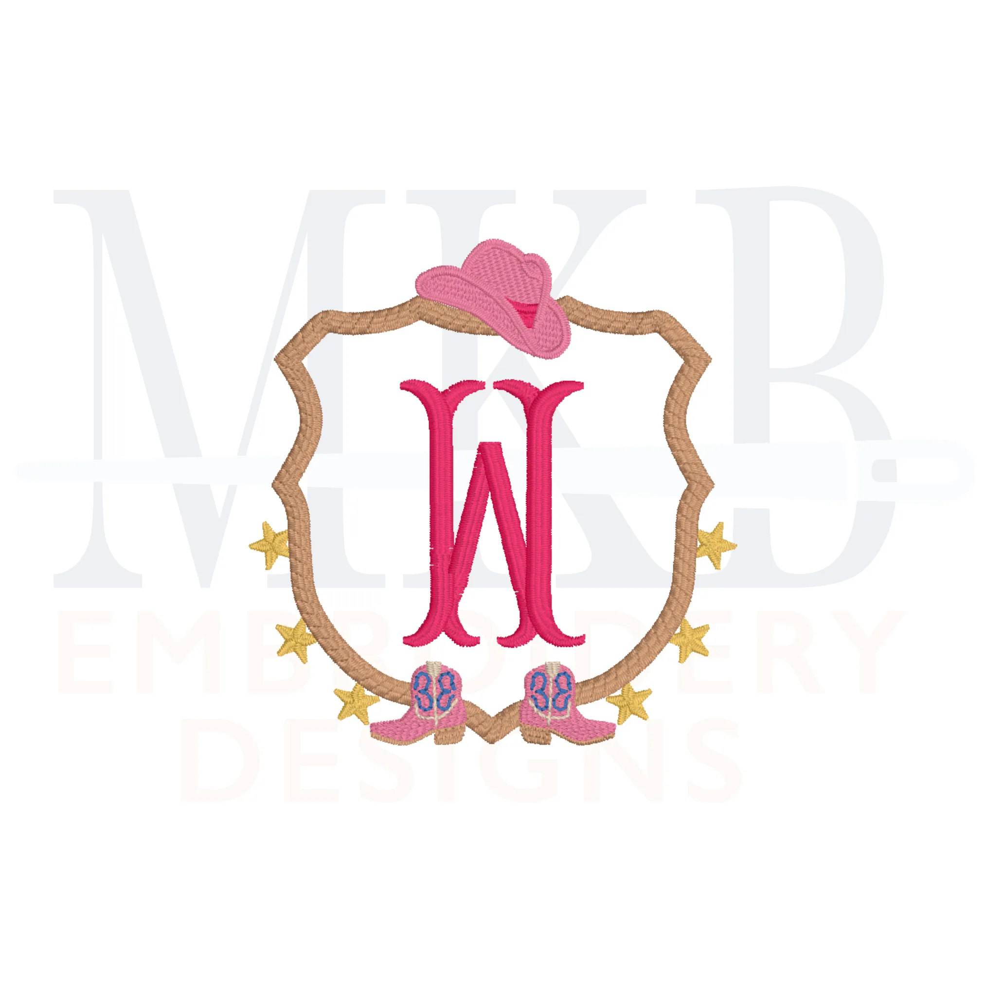 Cowboy Boots Hat and Stars Crest Embroidery Design, Rodeo Embroidery Design, Satin and Fill Stitch
