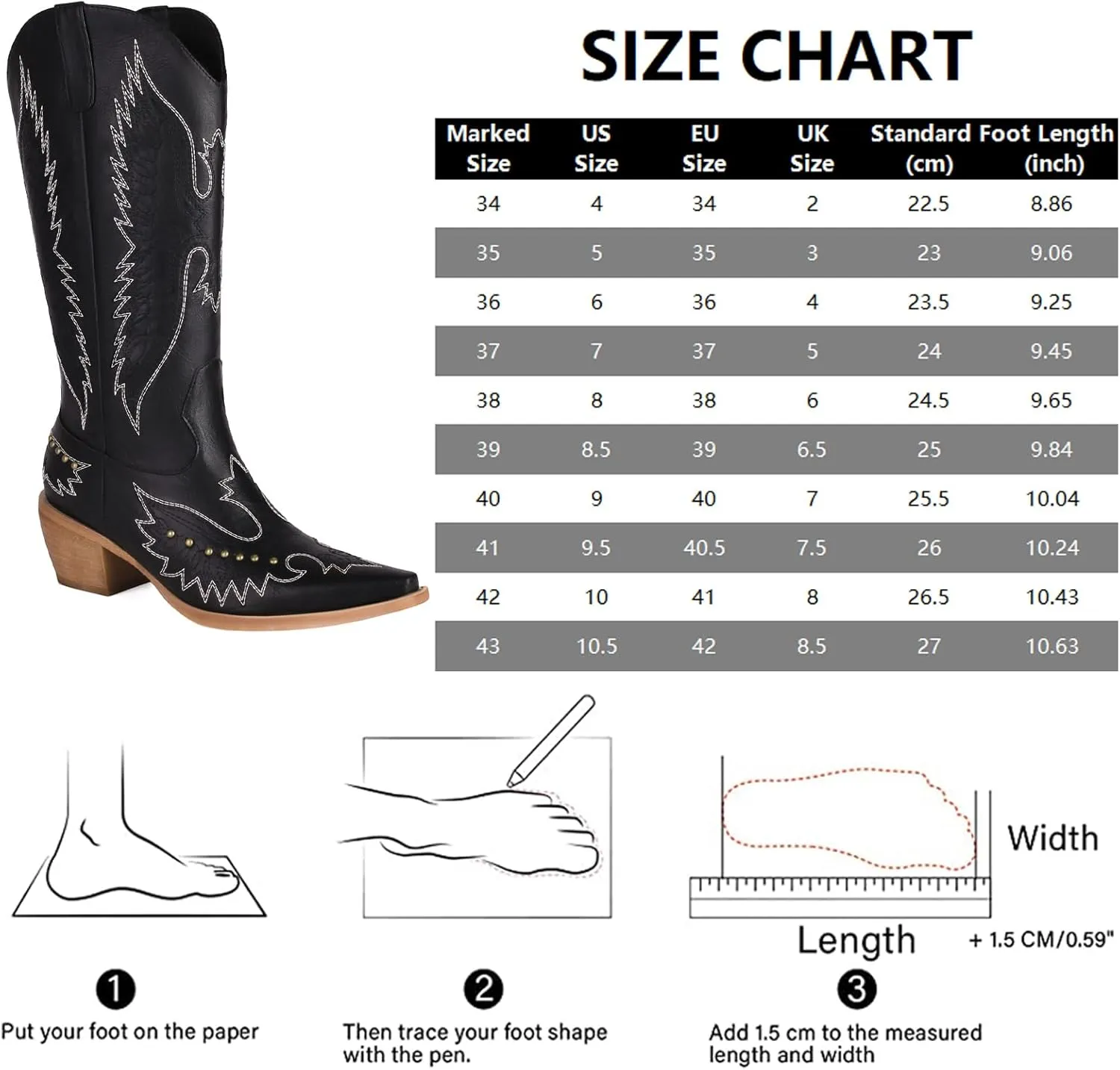 Cozivwaiy Women Denim Cowboy Boots Patchwork Knee High Boots Colorblock Western Cowgirl Mid Calf Jeans Shoes Pointed Toe Chunky Heel Pull On