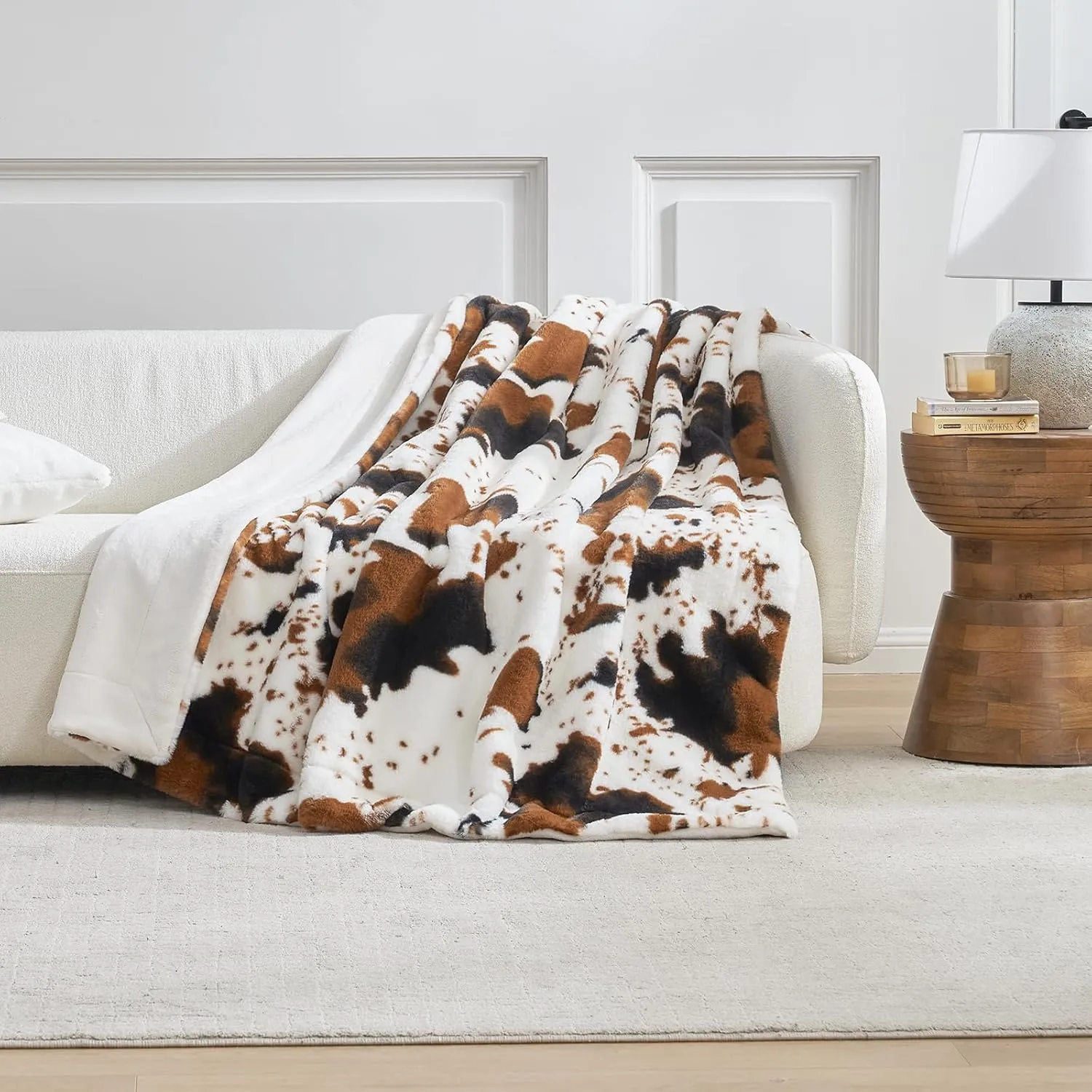Cozy Bliss Cow Print Faux Fur Throw Blanket, Animal Printed Blankets Super Soft Warm Thick Fluffy Throws Home Decor for Couch Bed Sofa Women (Black&Brown Cow, 50x60 Inches)