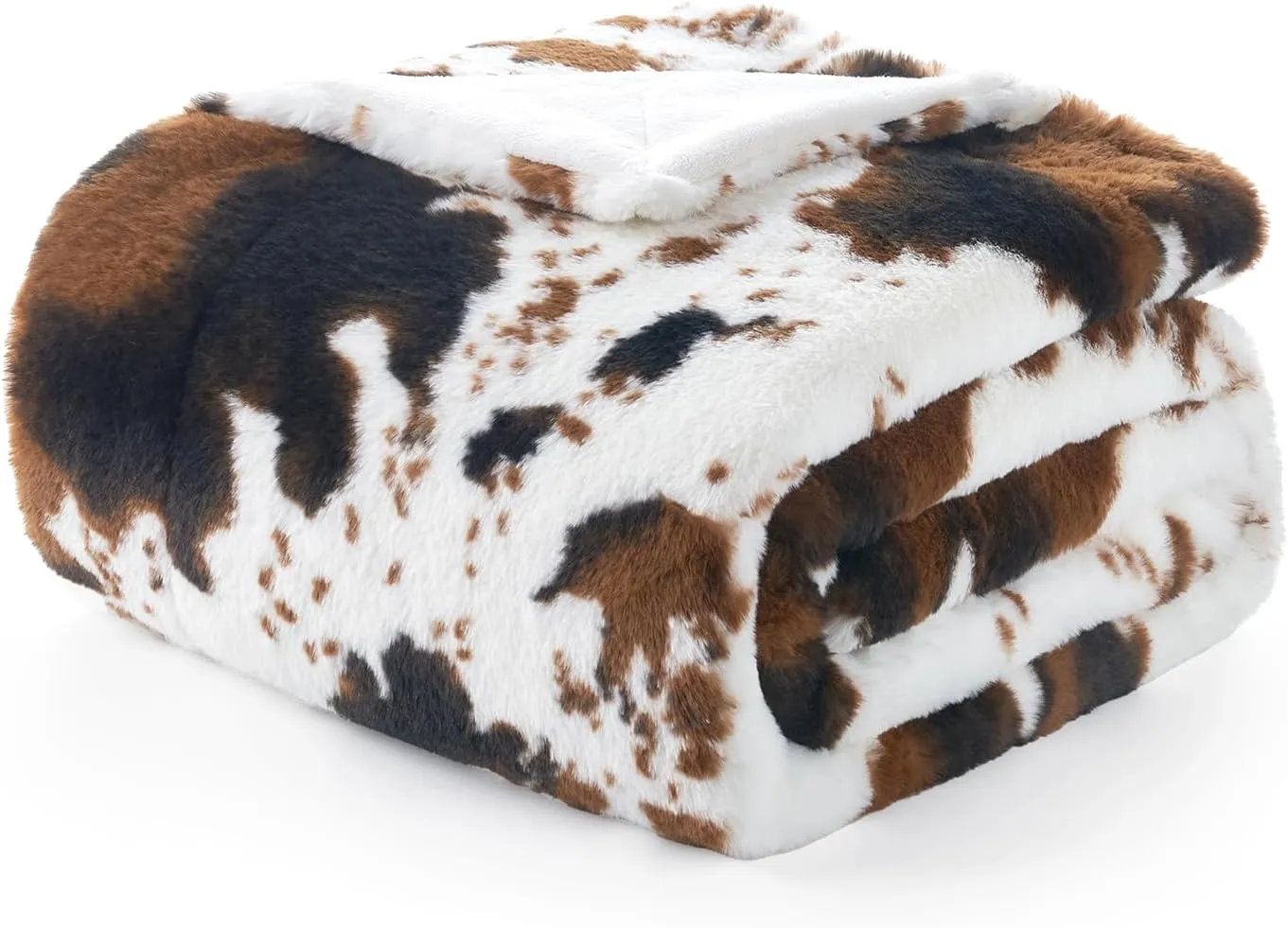 Cozy Bliss Cow Print Faux Fur Throw Blanket, Animal Printed Blankets Super Soft Warm Thick Fluffy Throws Home Decor for Couch Bed Sofa Women (Black&Brown Cow, 50x60 Inches)