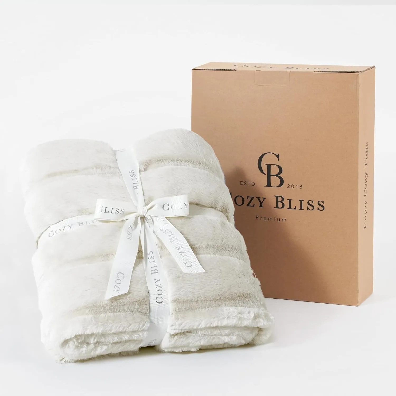 Cozy Bliss Faux Fur Throw Blanket for Couch, Cozy Soft Plush Thick Winter Blanket for Sofa Bedroom Living Room, 50 * 60 Inches Beige