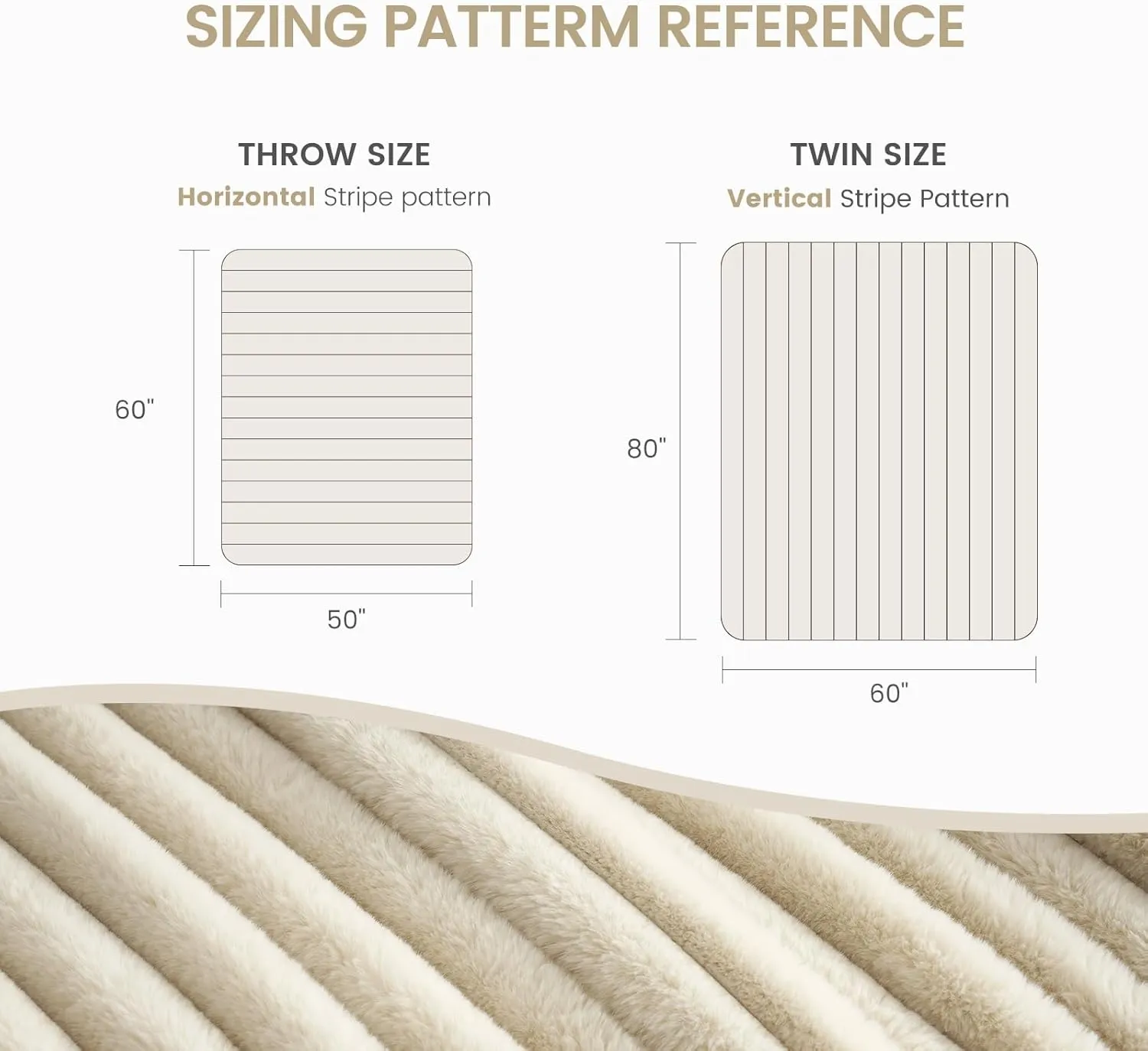 Cozy Bliss Faux Fur Throw Blanket for Couch, Cozy Warm Plush Striped Blanket for Sofa Bedroom Living Room,50 * 60 Inches Beige