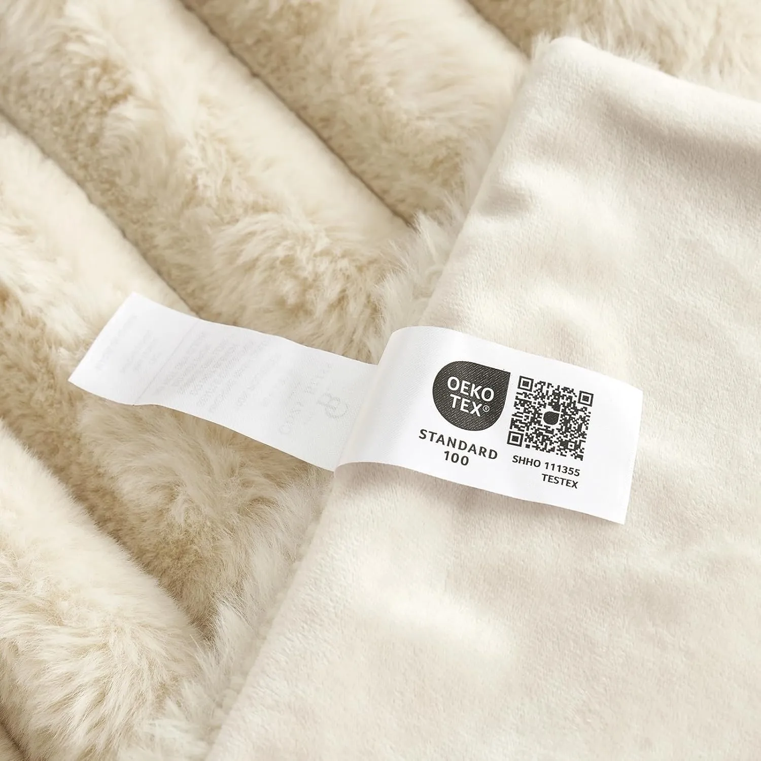 Cozy Bliss Faux Fur Throw Blanket for Couch, Cozy Warm Plush Striped Blanket for Sofa Bedroom Living Room,50 * 60 Inches Beige