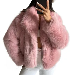 COZYPOIN Womens Faux Fur Jacket Fluffy Fur Cropped Coat Long Sleeve Open Front Fur Cape