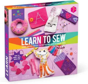 Craft-tastic Learn to Sew Kit – 7 Fun Projects and Reusable Materials to Teach Basic Sewing Stitches, Embroidery & More--Ages 7 