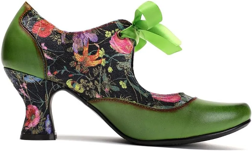 CrazycatZ Leather Mary Jane Shoes with Bow,Womens Patchword Pumps Vintage Mary Jane Shoes