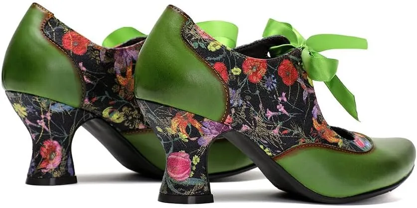 CrazycatZ Leather Mary Jane Shoes with Bow,Womens Patchword Pumps Vintage Mary Jane Shoes