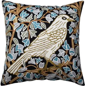 Cream Floral French Style Modern Floral Throw Pillow Cover - Hand Embroidered - 18x18 - White, Multicolor - Living Room, Bedroom, Outdoors, Accent, Home Staging