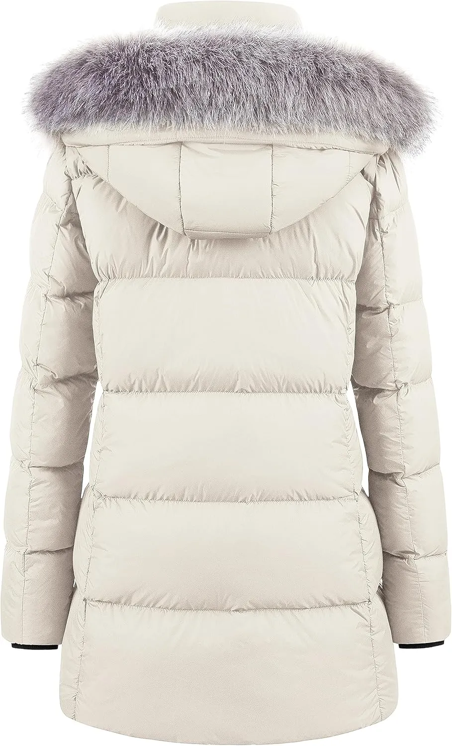 CREATMO US Women's Winter Snow Jacket Long Fur Puffer Coat With Removable Faux Fur Trim