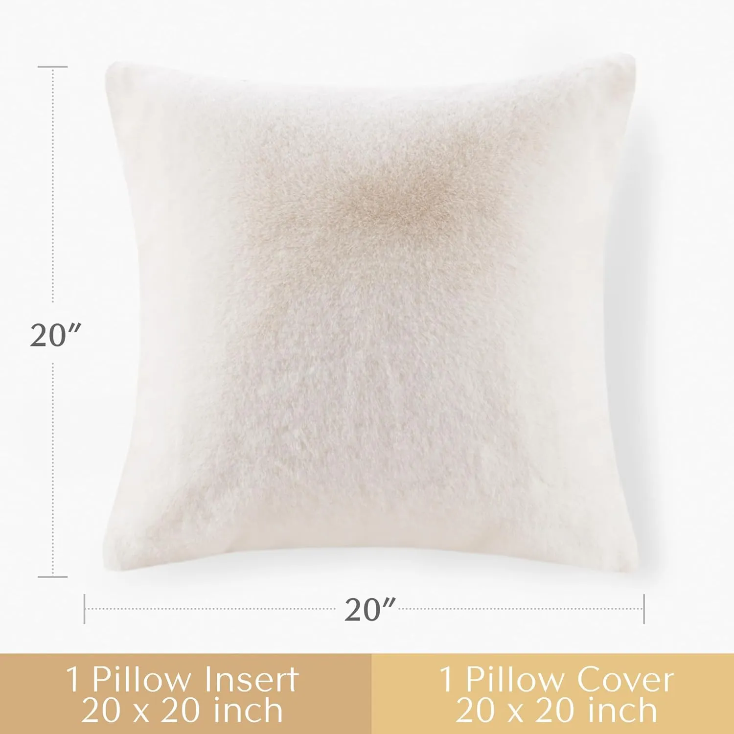 Croscill Décor Pillow, Luxurious Long Faux Fur Plush Removable Cover with Brand Insignia Zipper, All Season & Skin Friendly Poly Filling Décor Pillow Insert, Sable, Square, 20x20, Ivory