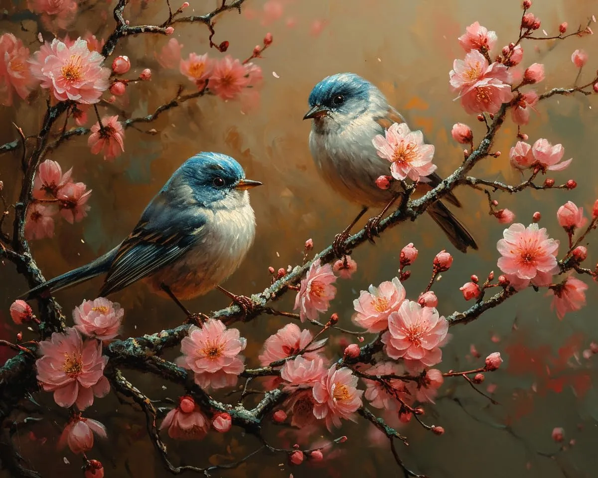 Cross-Stitch Stamped Kits, Birds' Love Song at Dusk, Embroidery Crafts Needlepoint Kit, Beginners Starter Kits, DIY Handmade Gifts 11CT 3 Strands 16x20 inch