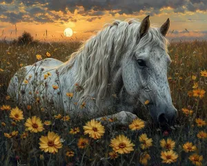 Cross-Stitch Stamped Kits, Horse Resting at Dusk, Embroidery Crafts Needlepoint Kit, Beginners Starter Kits, DIY Handmade Gifts 11CT 3 Strands 16x20 inch