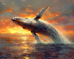 Cross-Stitch Stamped Kits, Humpback Whale Leaping at Dusk, Embroidery Crafts Needlepoint Kit, Beginners Starter Kits, DIY Handmade Gifts 11CT 3 Strands 16x20 inch