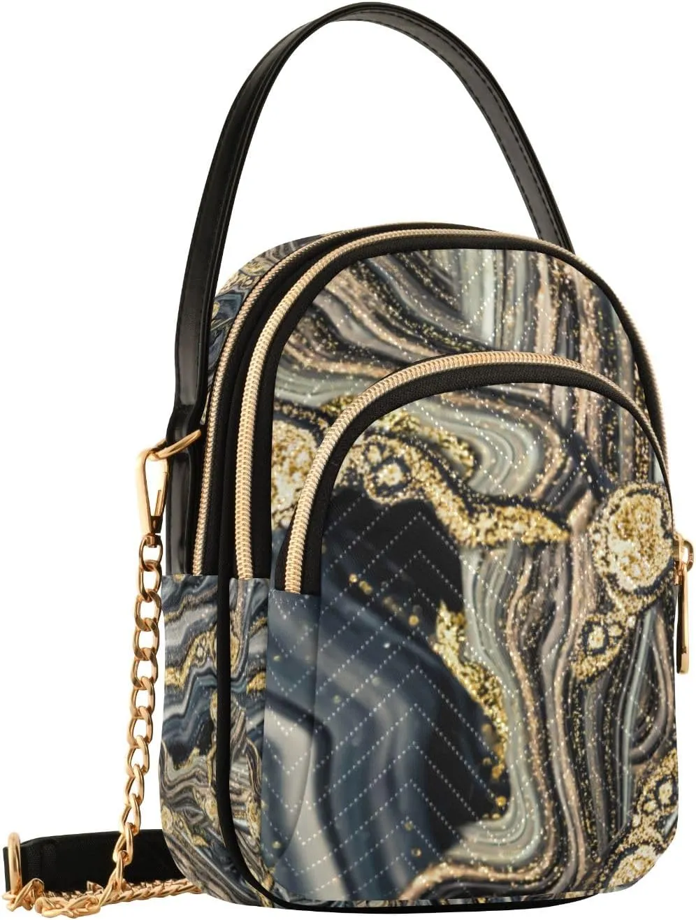 Crossbody Bag for Women, Golden Night Treasury Of Art Swirls Of Marble Phone Purse Detachable Chain Bag Shoulder Handbag Wallet