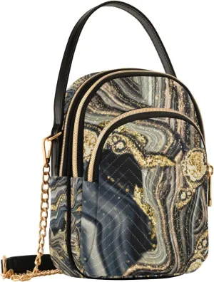 Crossbody Bag for Women, Golden Night Treasury Of Art Swirls Of Marble Phone Purse Detachable Chain Bag Shoulder Handbag Wallet