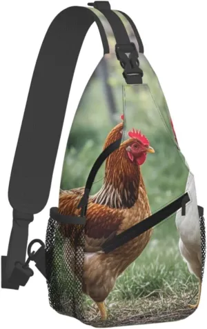 Crossbody Bag for Women Men BackYard Chickens Chest Bag Crossbody Sling Bag Adjustable Shoulder Bag