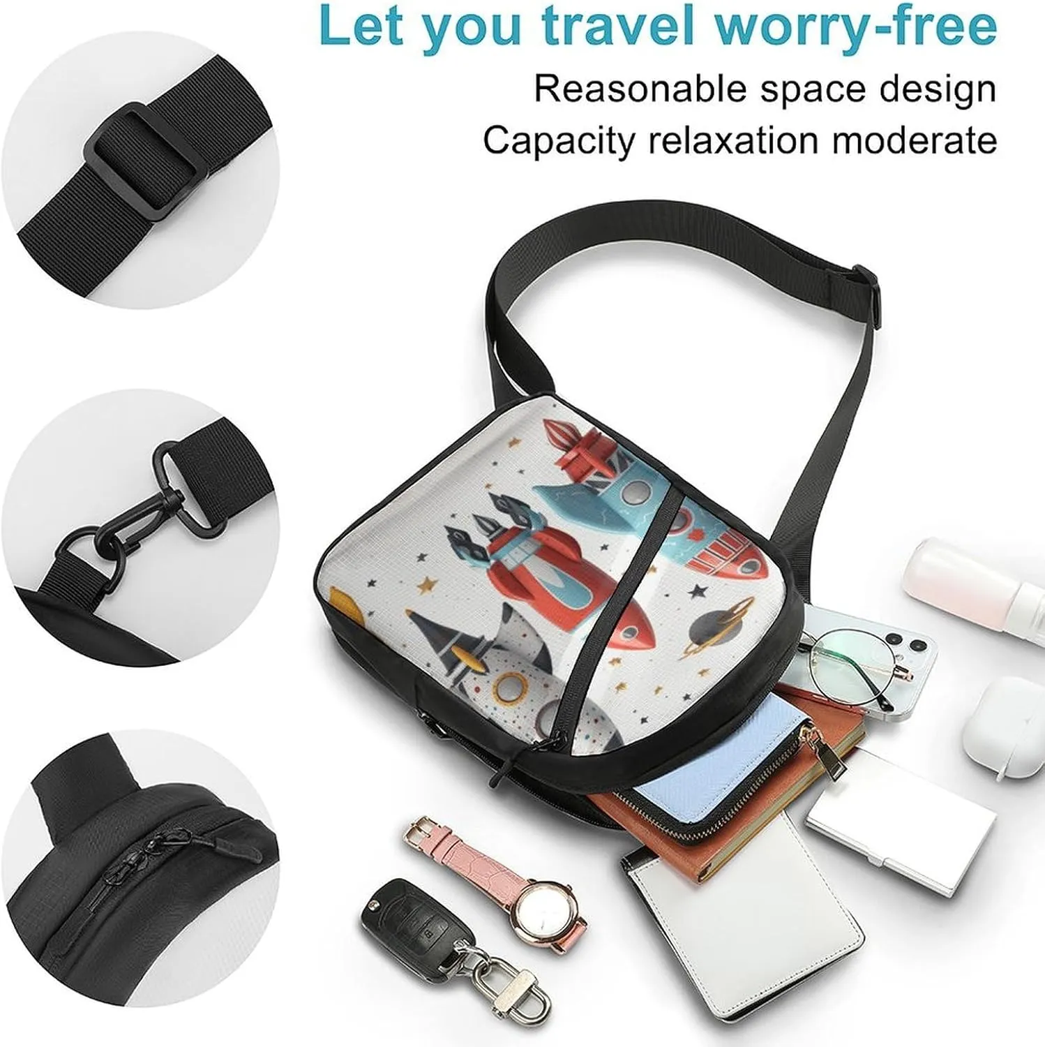 Crossbody Bag for Women Men Chest Bag Cartoon Santa Claus Sling Bag Crossbody Shoulder Bag Sling Backpack