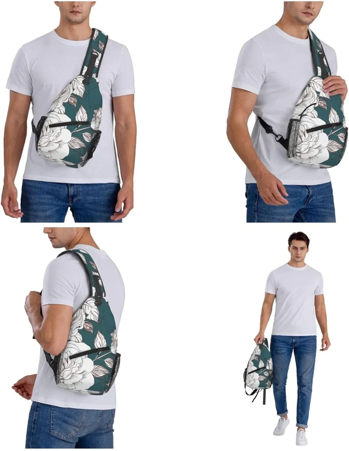 Crossbody Bag for Women Men Line Floral Rose Flowers Design Chest Bag Crossbody Sling Bag Adjustable Shoulder Bag