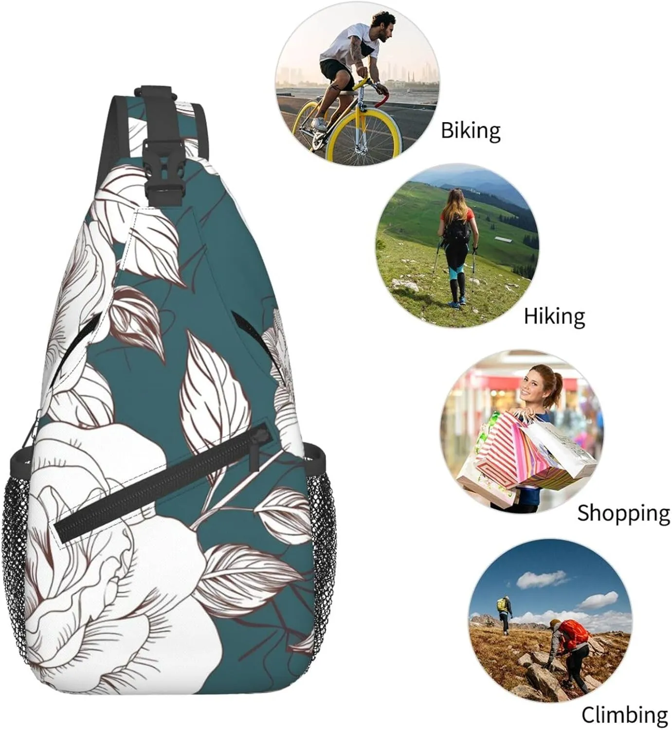 Crossbody Bag for Women Men Line Floral Rose Flowers Design Chest Bag Crossbody Sling Bag Adjustable Shoulder Bag