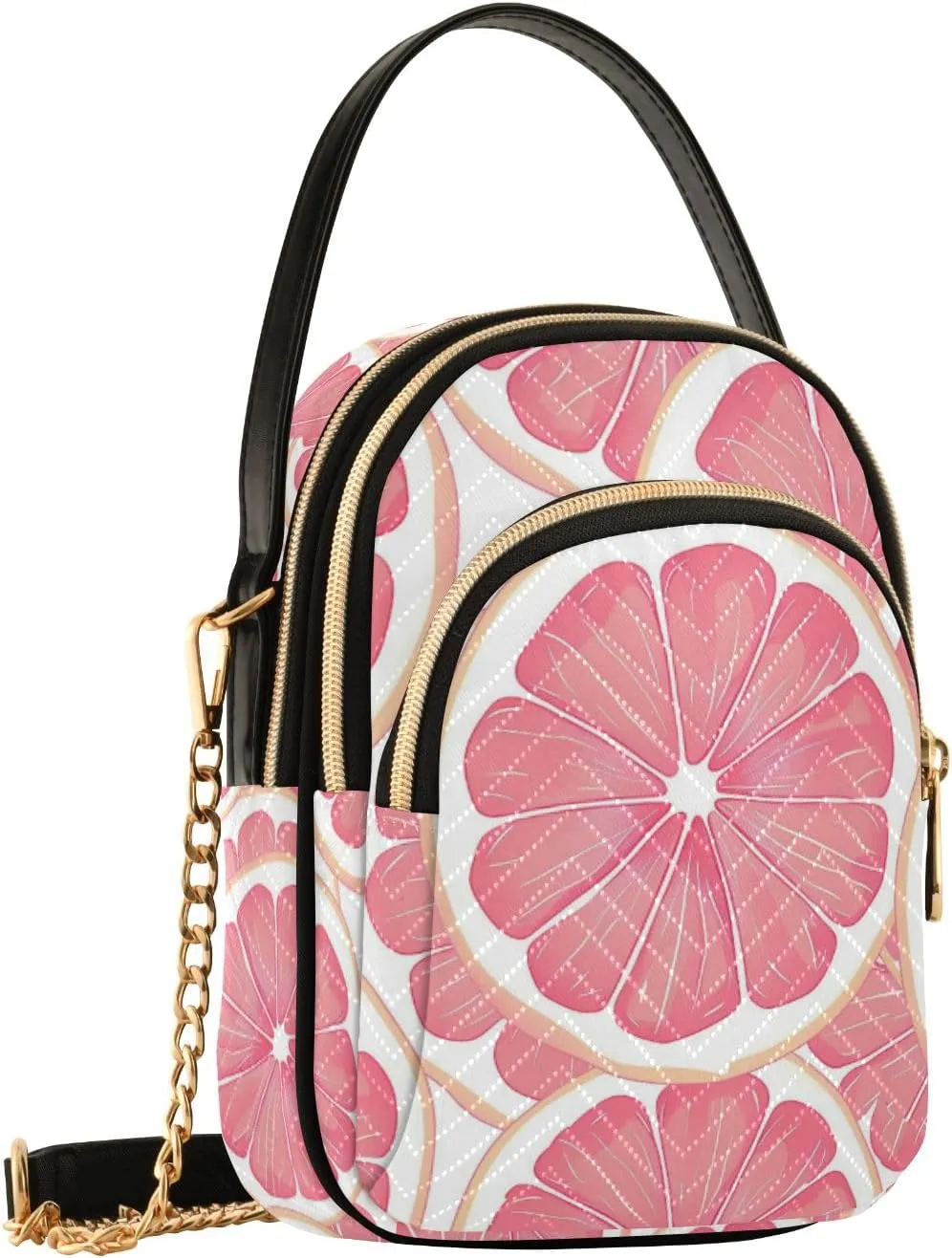 Crossbody Bag for Women, Pink Grapefruit Slices Phone Purse Detachable Chain Bag Shoulder Handbag Wallet