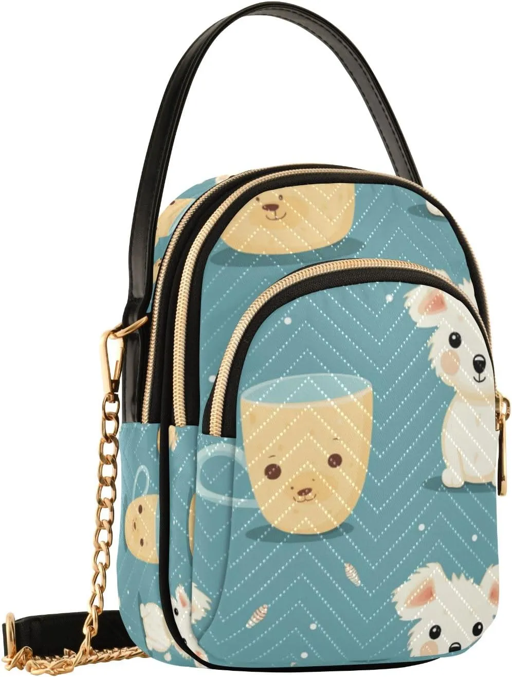 Crossbody Bag for Women, Small Tea Cup Dog Phone Purse Detachable Chain Bag Shoulder Handbag Wallet